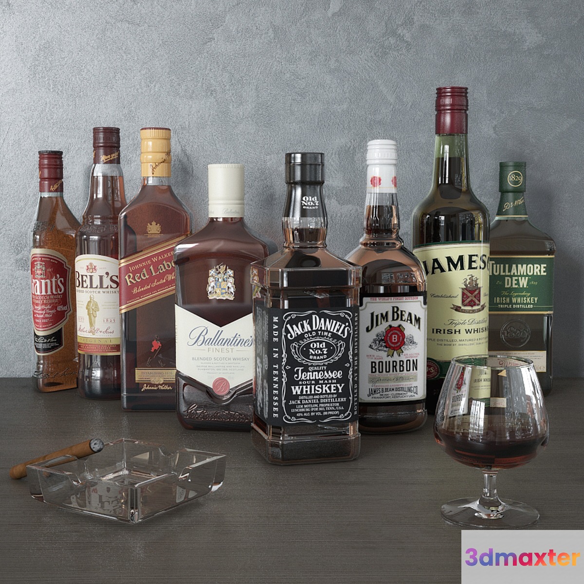Whiskey Bottles 3D Max