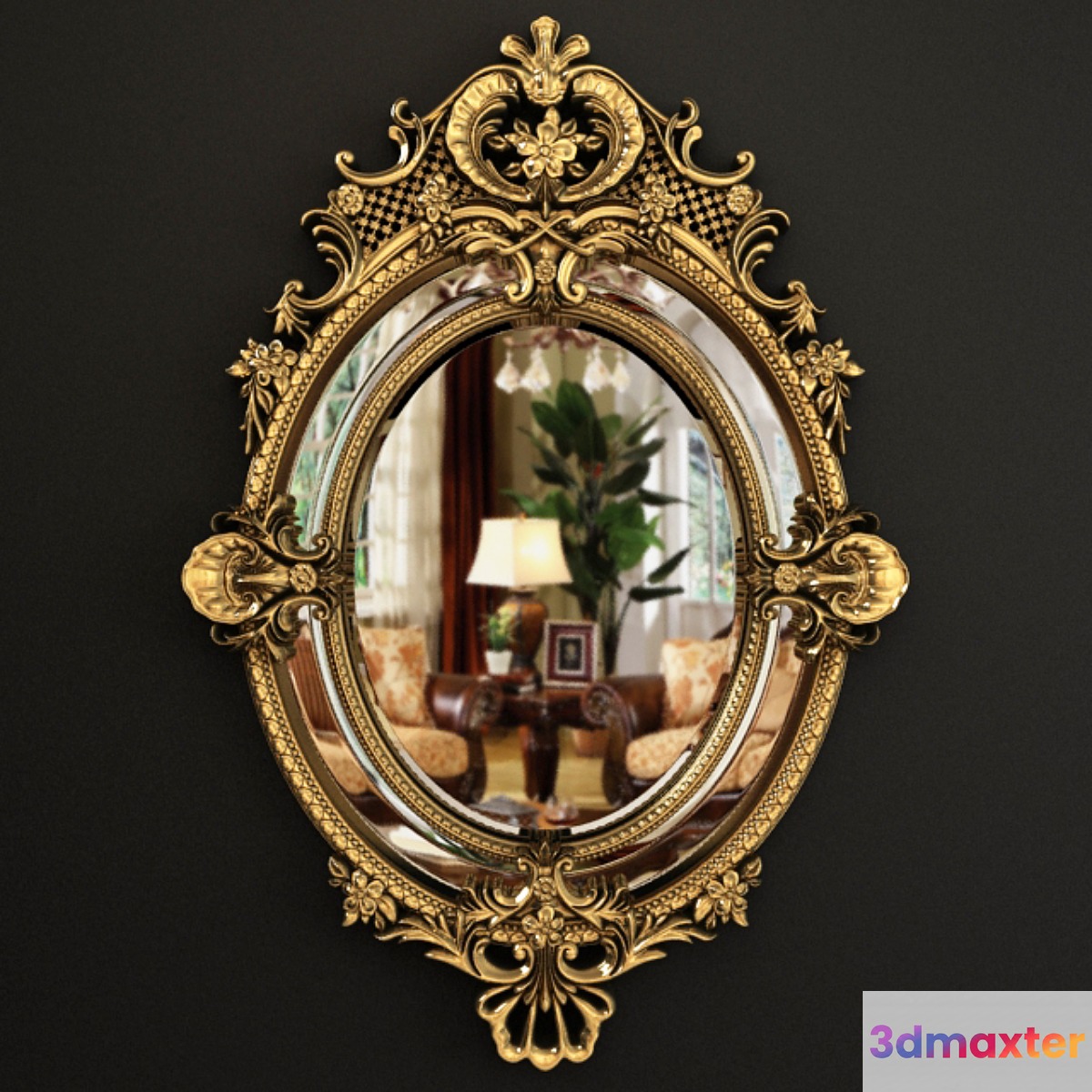 19th Century French Louis XV Fine Gilt Carved Oval Mirror 3D Max