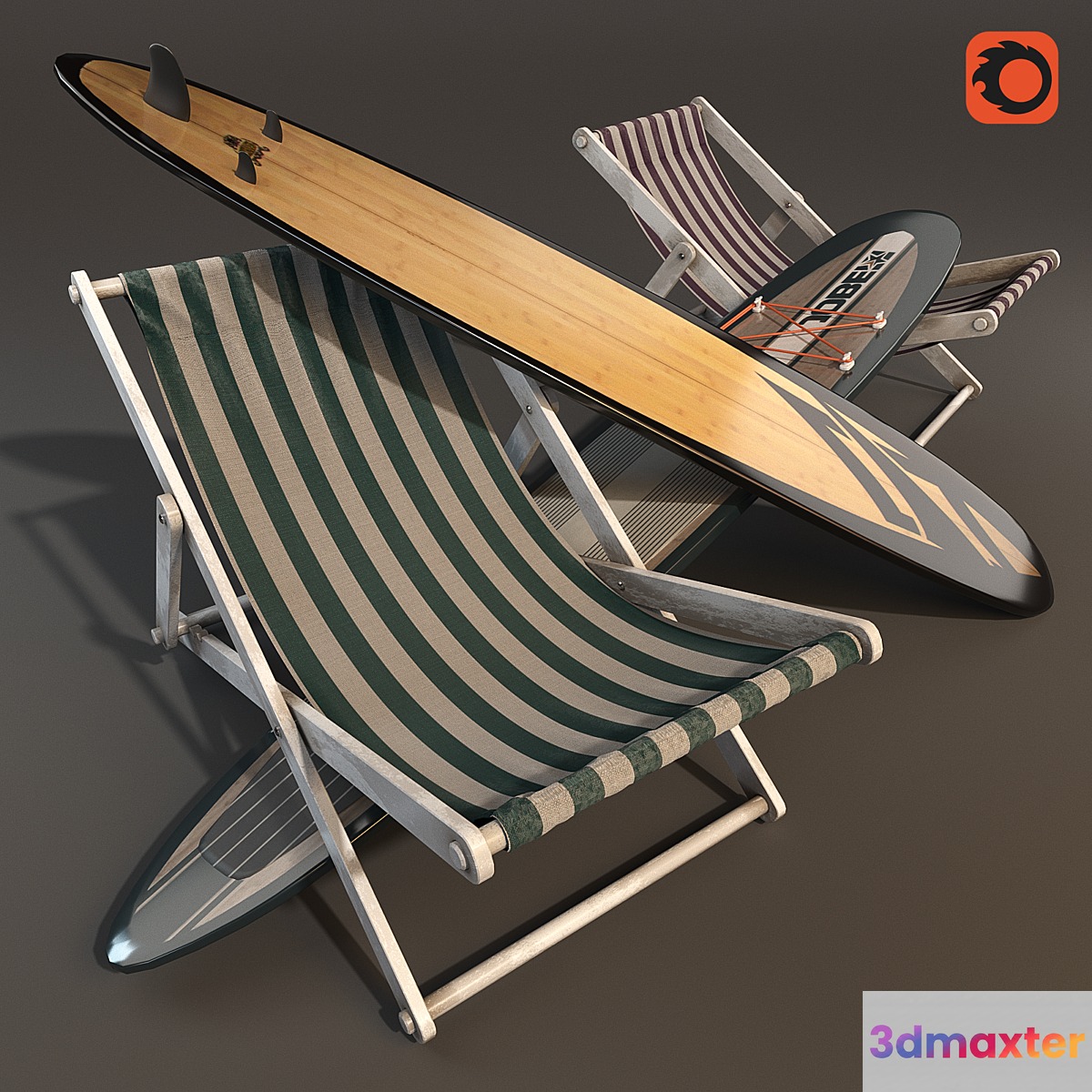 Sunbeds & Surfboards 3D Max
