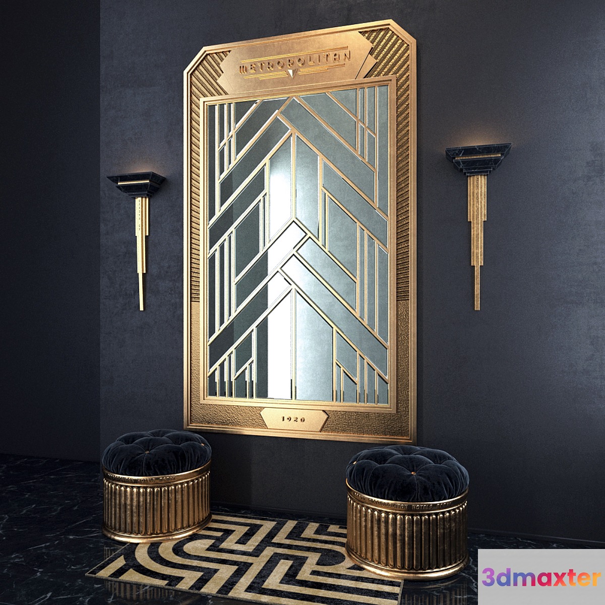 Art Deco composition with a mirror 3D Max