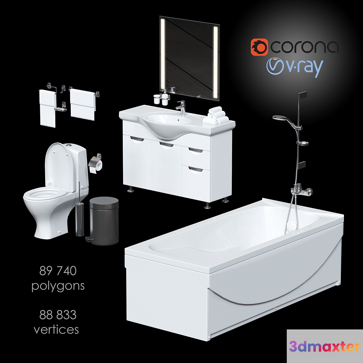 Large set for bathrooms 3D Max