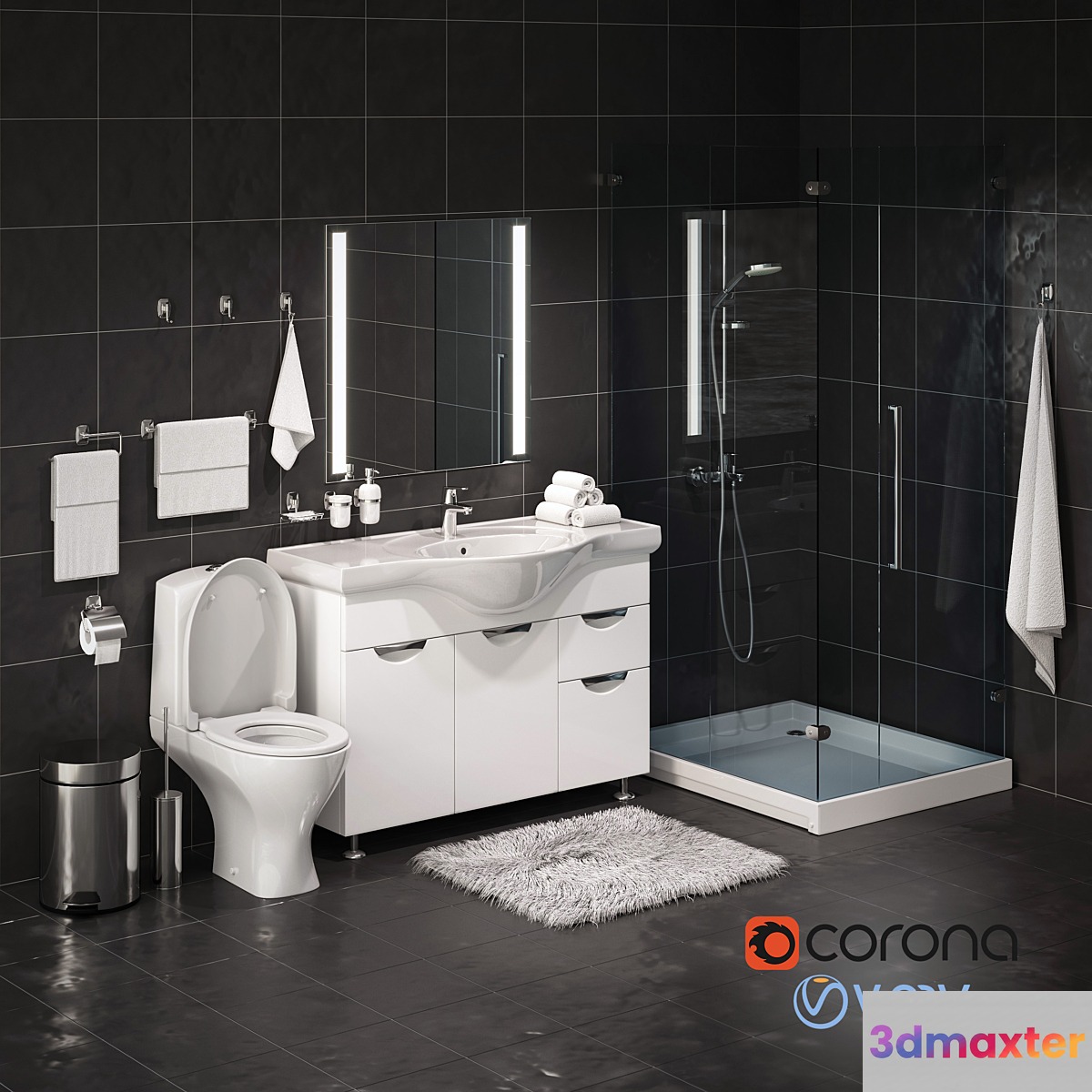 Set of bathroom equipment and accessories for bathrooms 3D Max