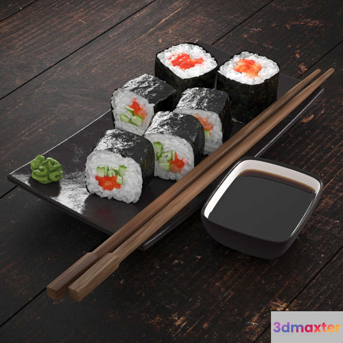 Sushi rolls with salmon and cucumber - No.2 3D Max