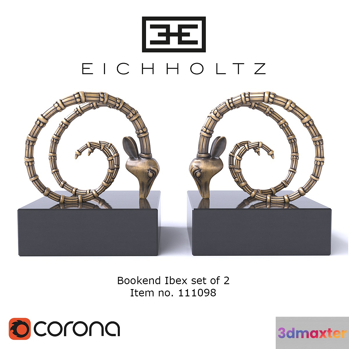 Book holder EICHHOLTZ Bookend Ibex set of 2 3D Max