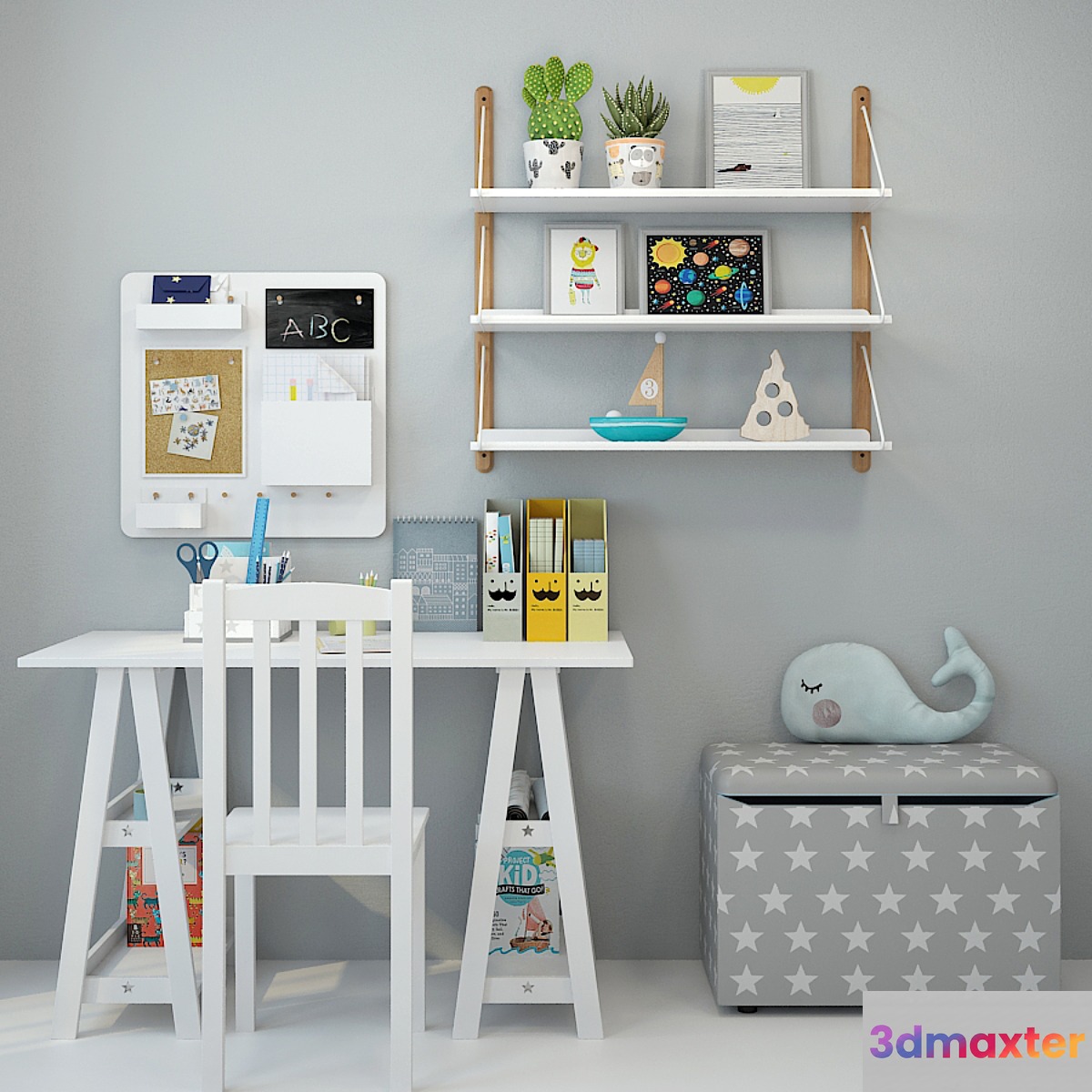 Writing desk and decor for a child 4 3D Max