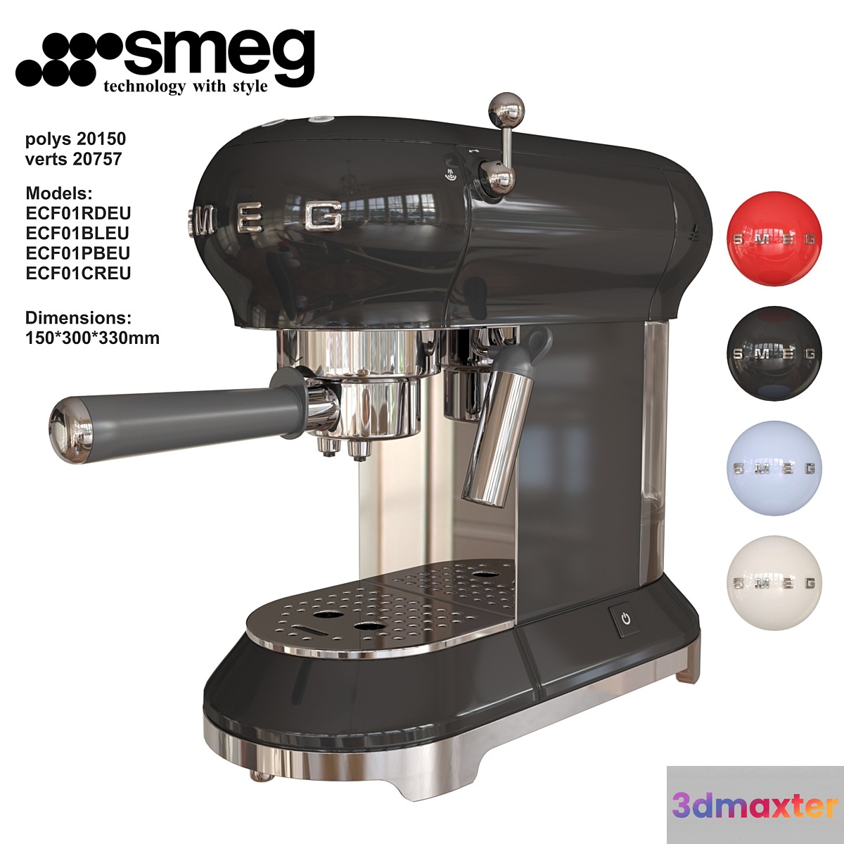 Espresso coffee machine SMEG ECF01 3D Max