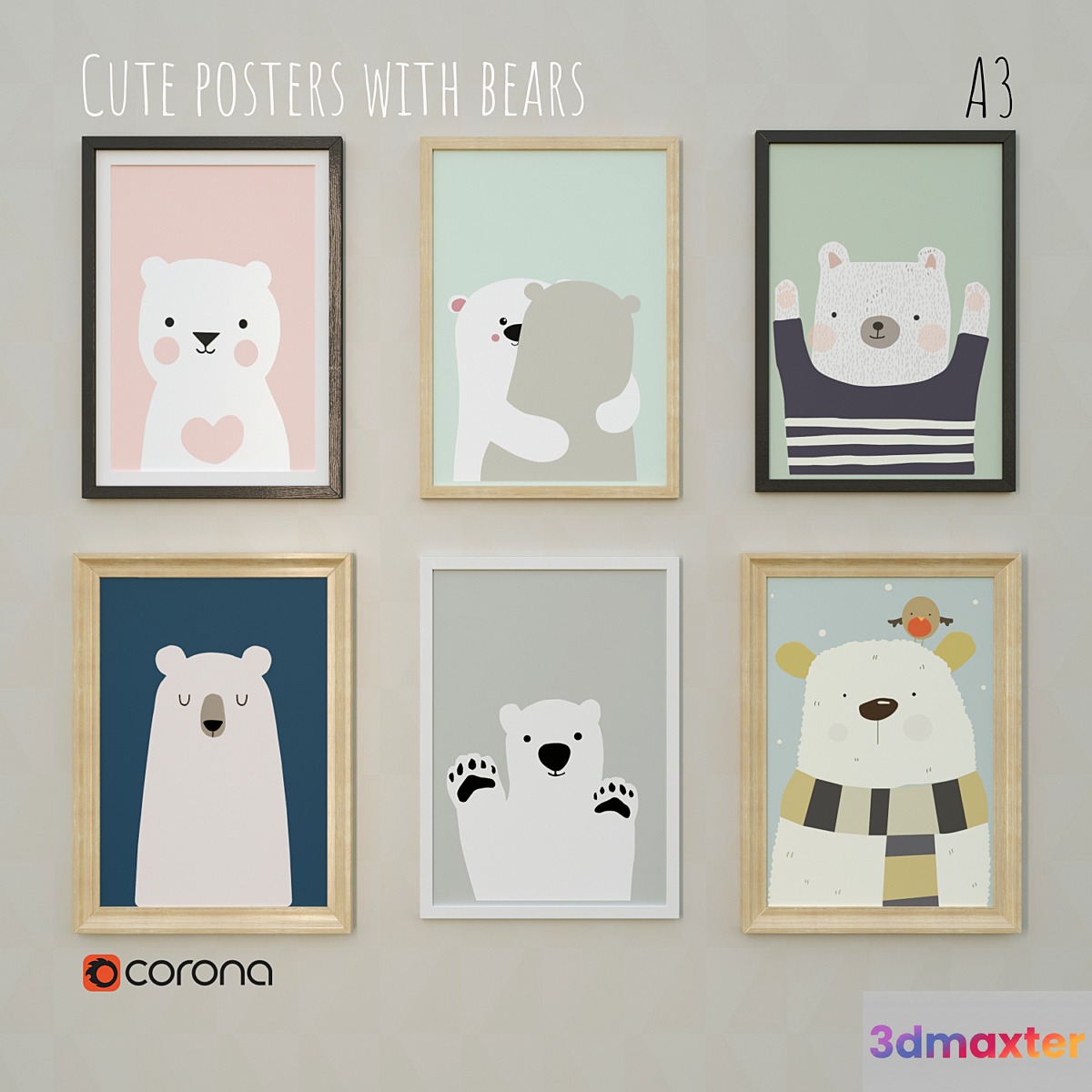 Posters in the nursery with bears