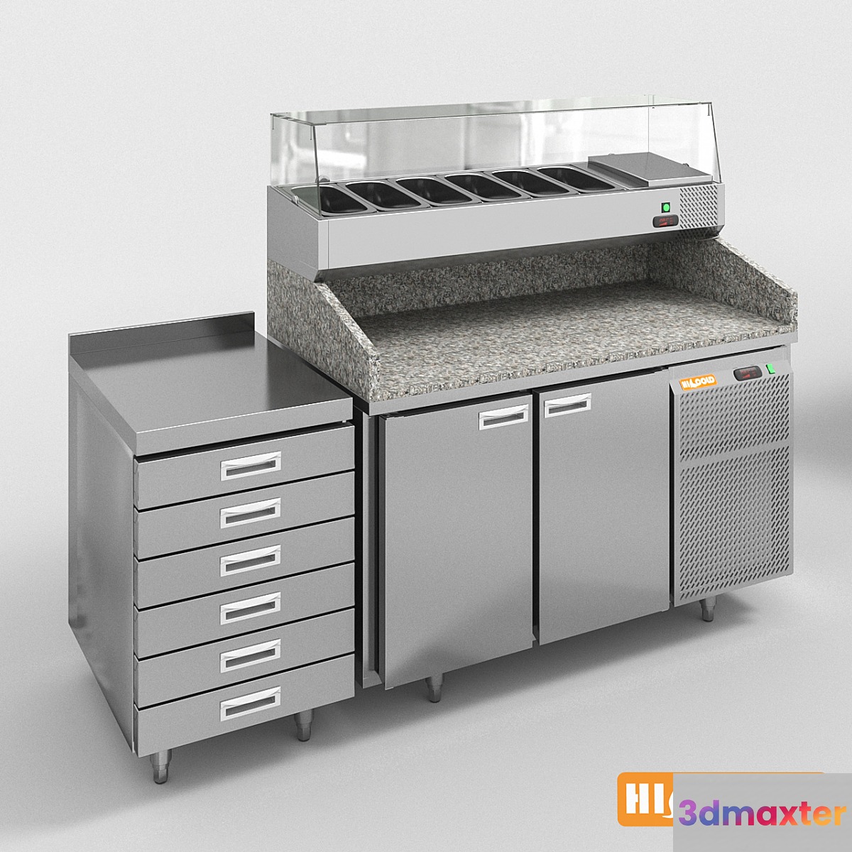 HiCold refrigeration pizzeria stainless steel with stone countertop and glass showcase # 2 - No.3
