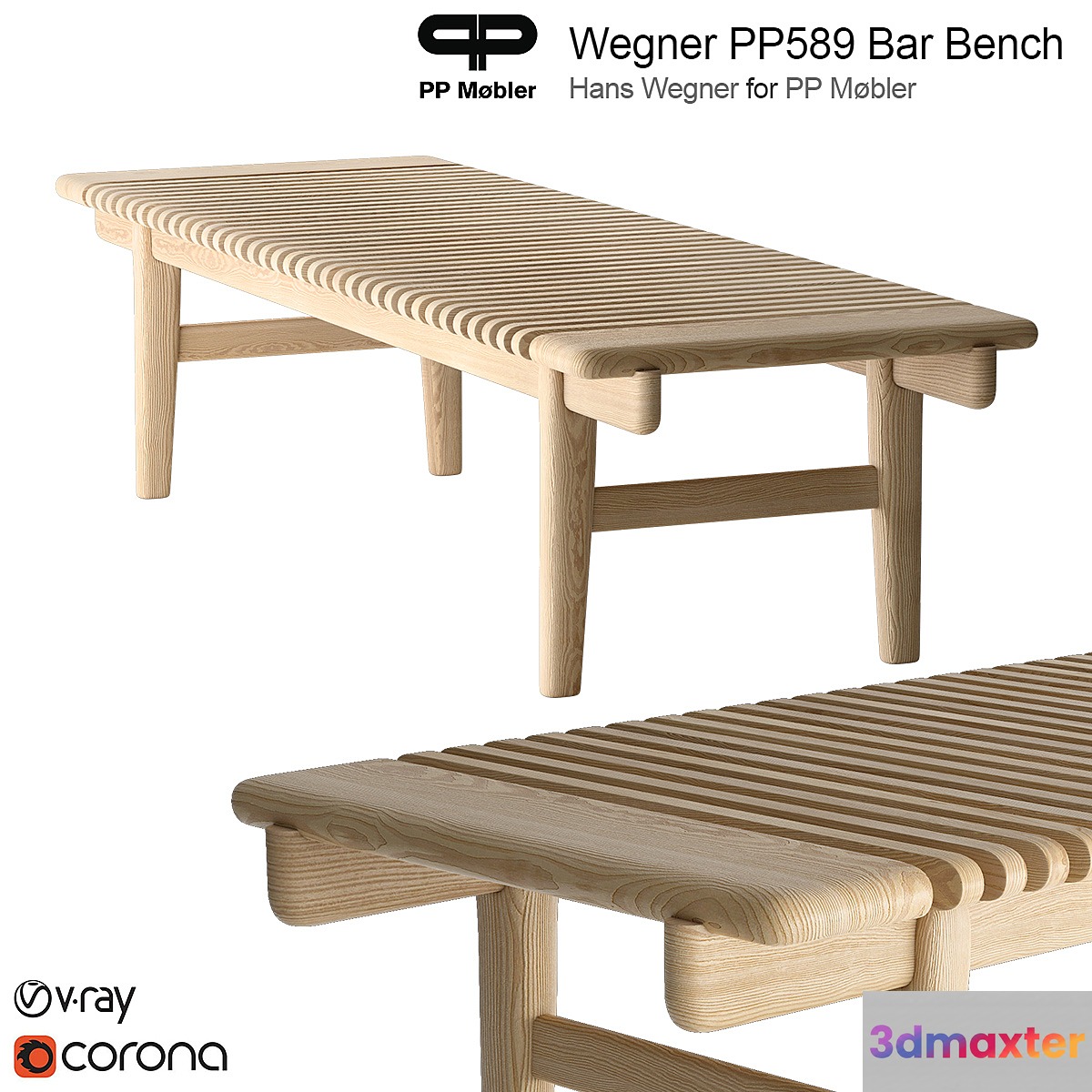 Hans Wegner PP Mobler 589 bar bench