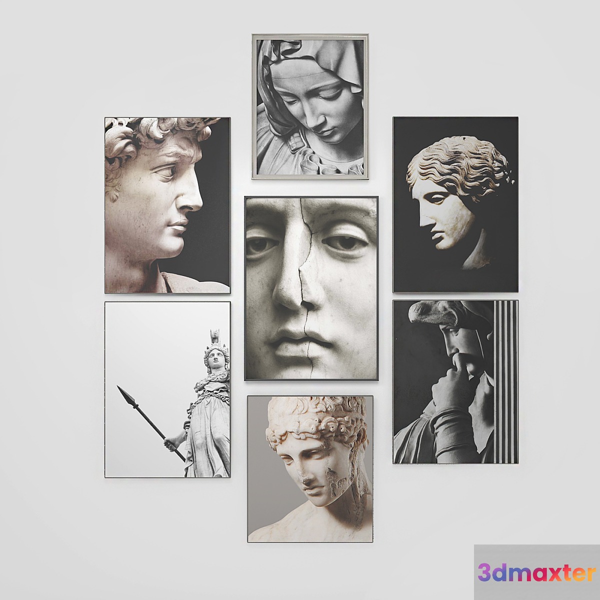A modern collection of photographs of antique sculptures 3D Max