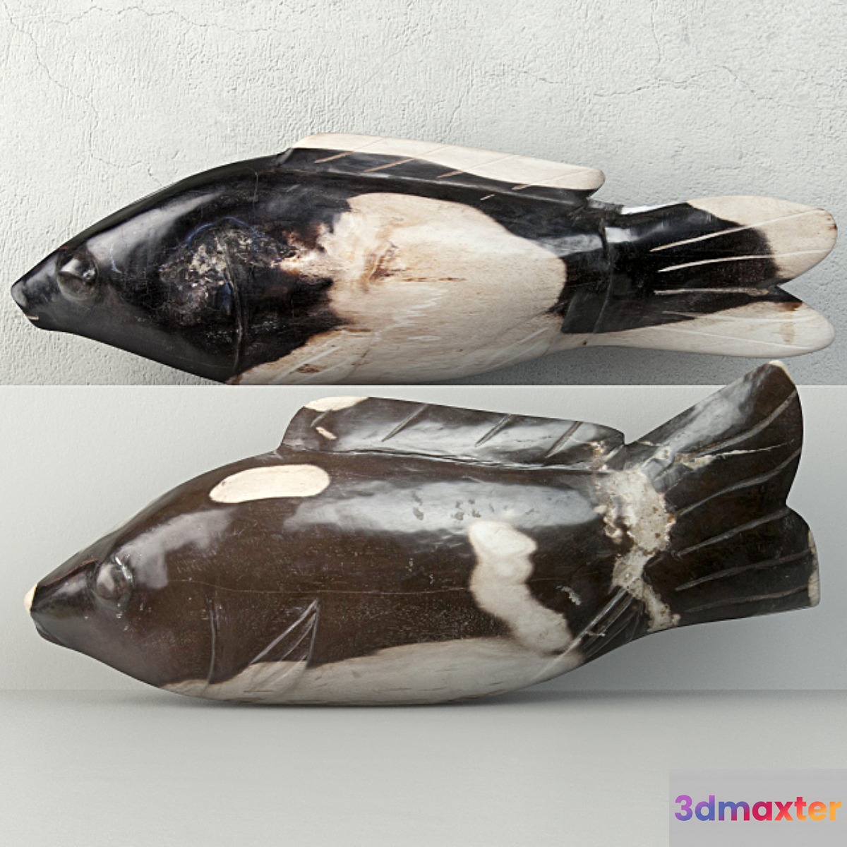 Hand Carved Petrified Wood Koi Fish