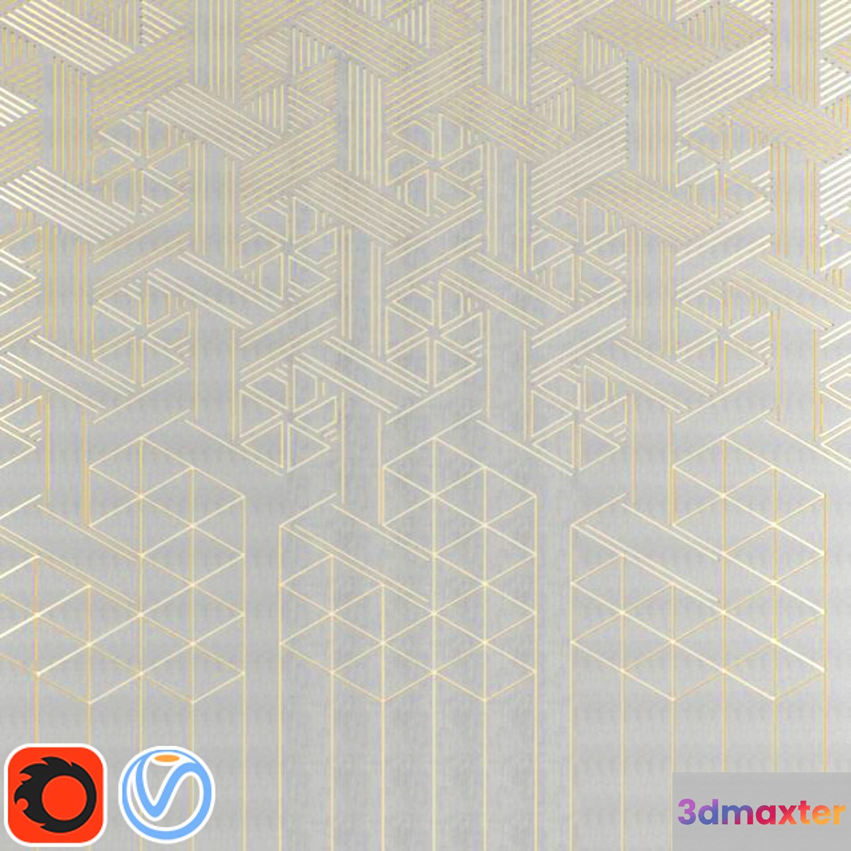 GRAVED GOLDEN ORNAMENT WALL PANEL 3D Max