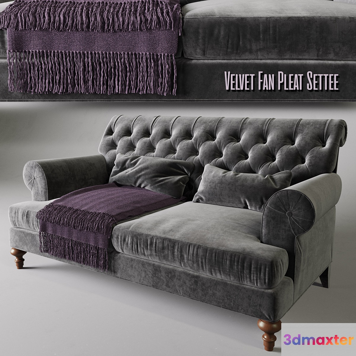 Velvet Fan Pleat Settee | RALF Coffee table 3D Max