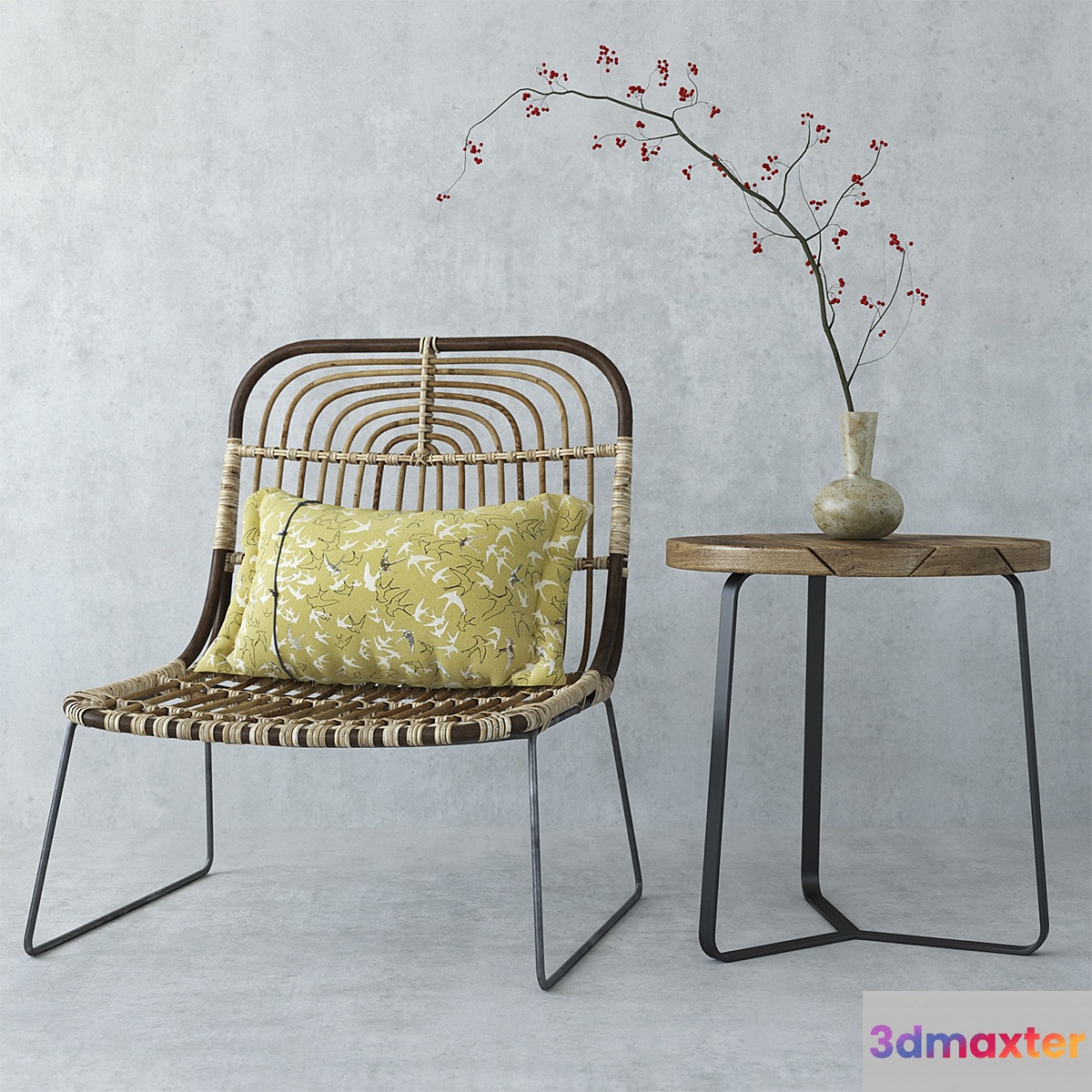 House Doctor Kawa rattan chair & Manutti sidetable - No.2 3D Max
