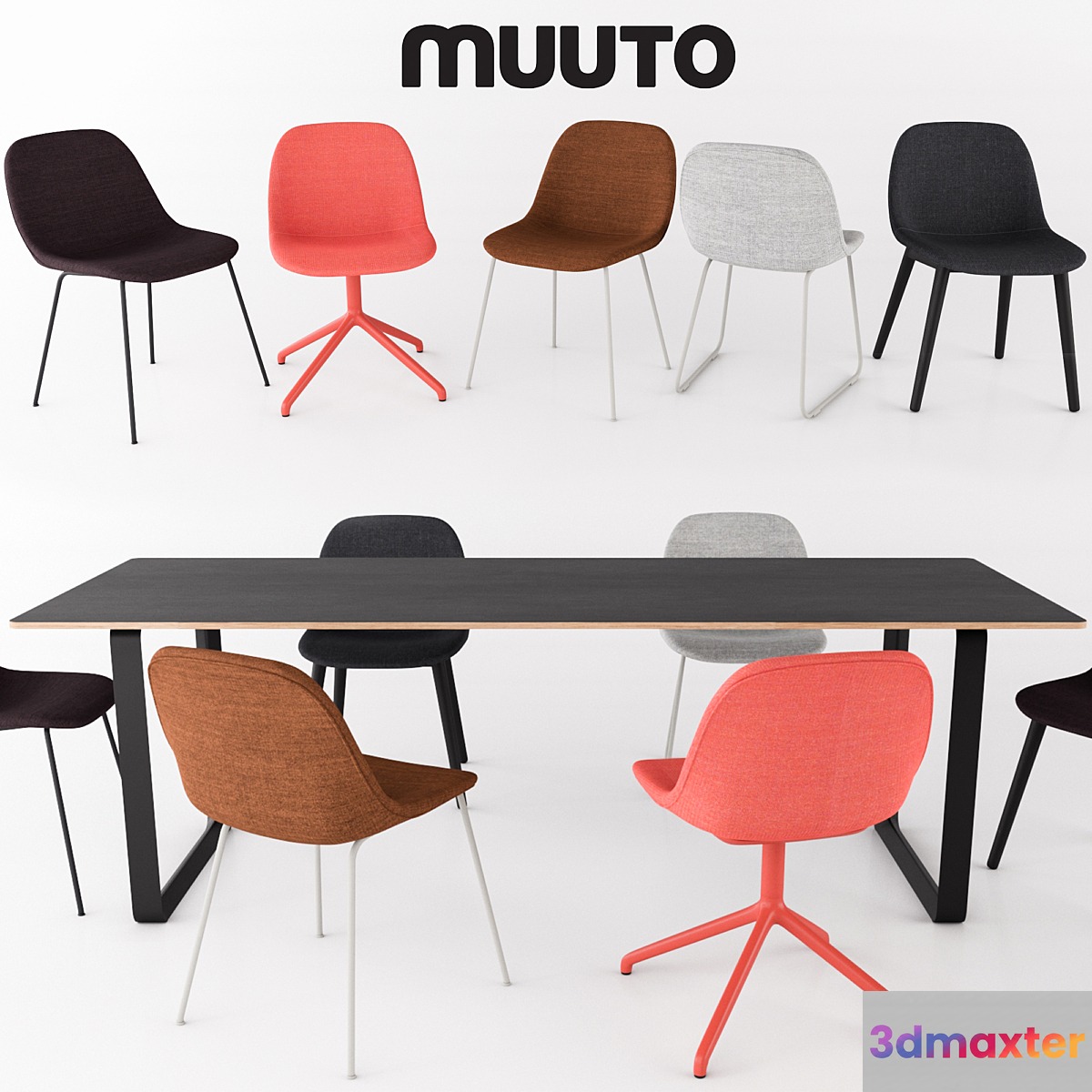 FIBER SIDE CHAIR + 70_70 Table by MUUTO 3D Max