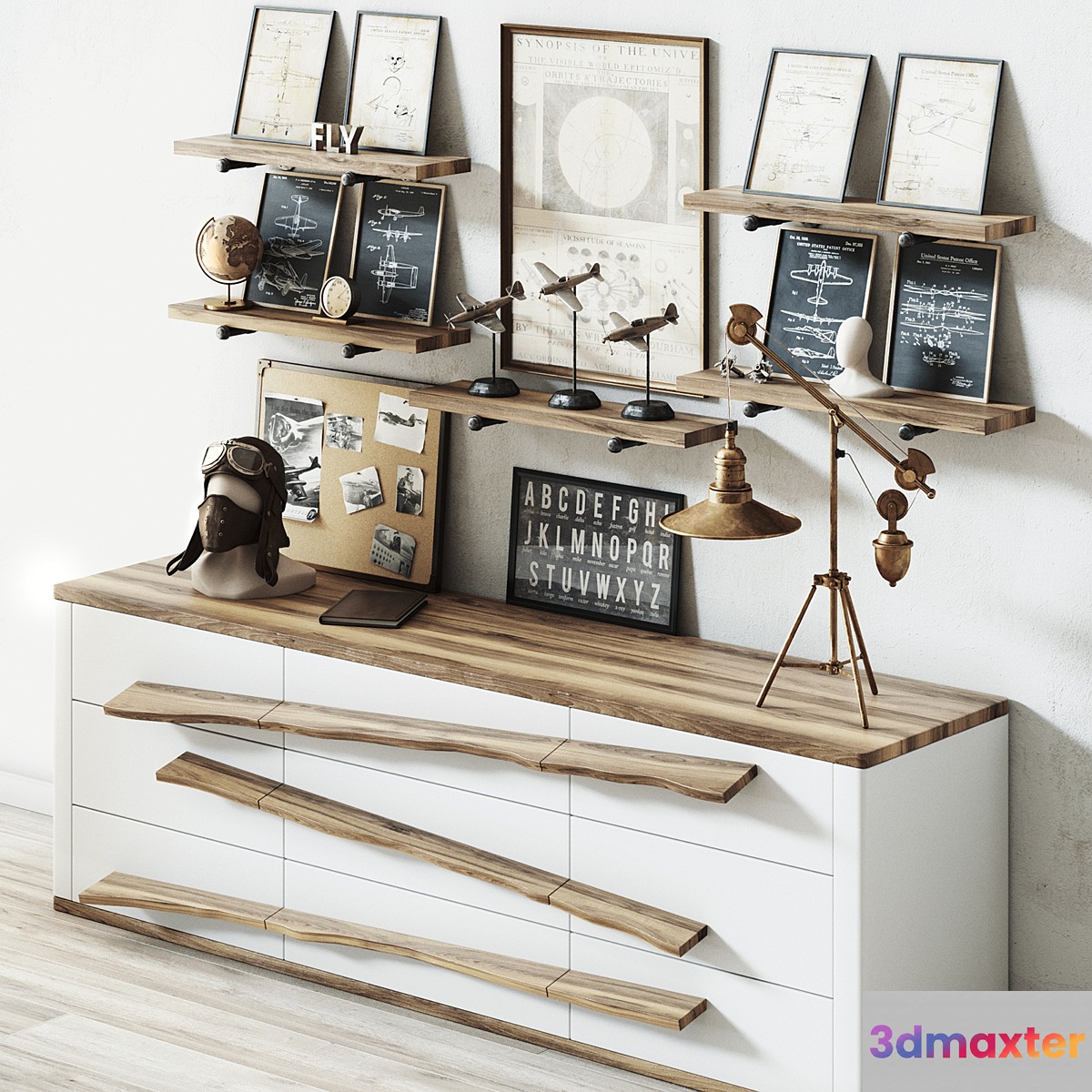 Aviation themed decorative loft set 3D Max