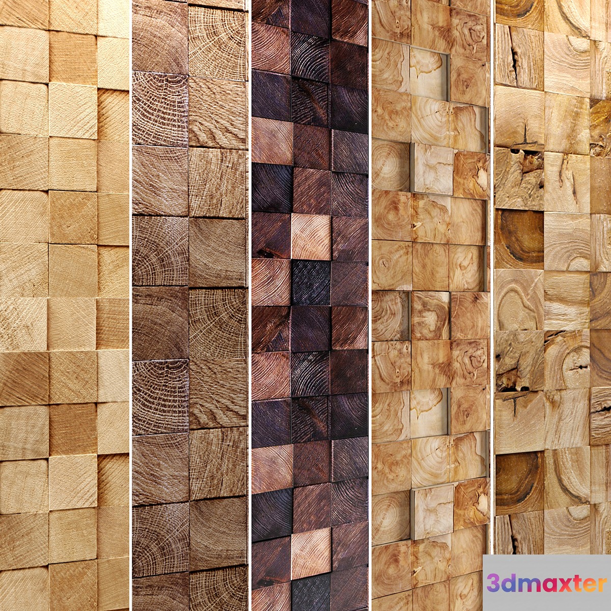 Wooden mosaic Collection decor for walls panels eco style natural decor design - No.2 3D Max