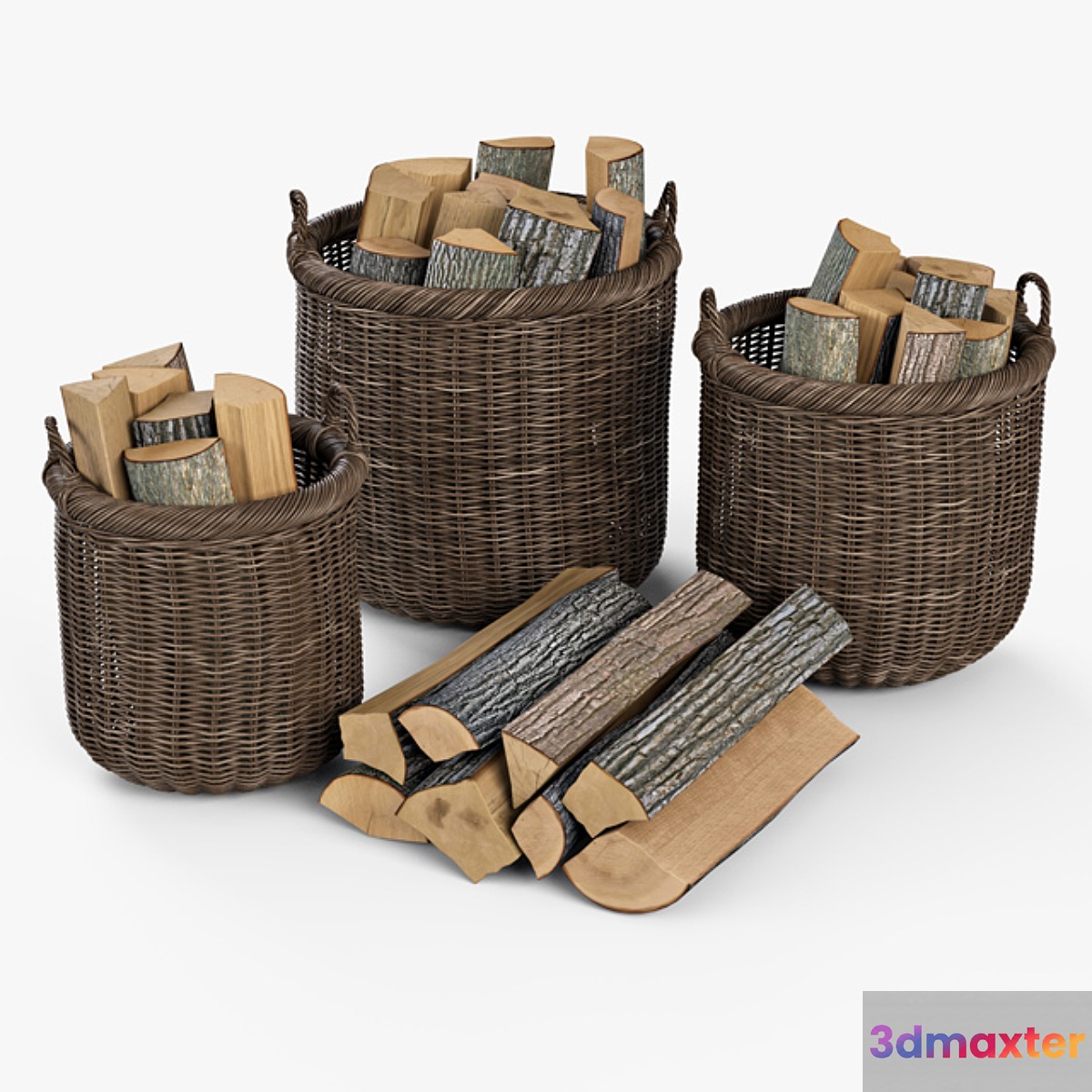 Basket with firewood 007 _ brown 3D Max