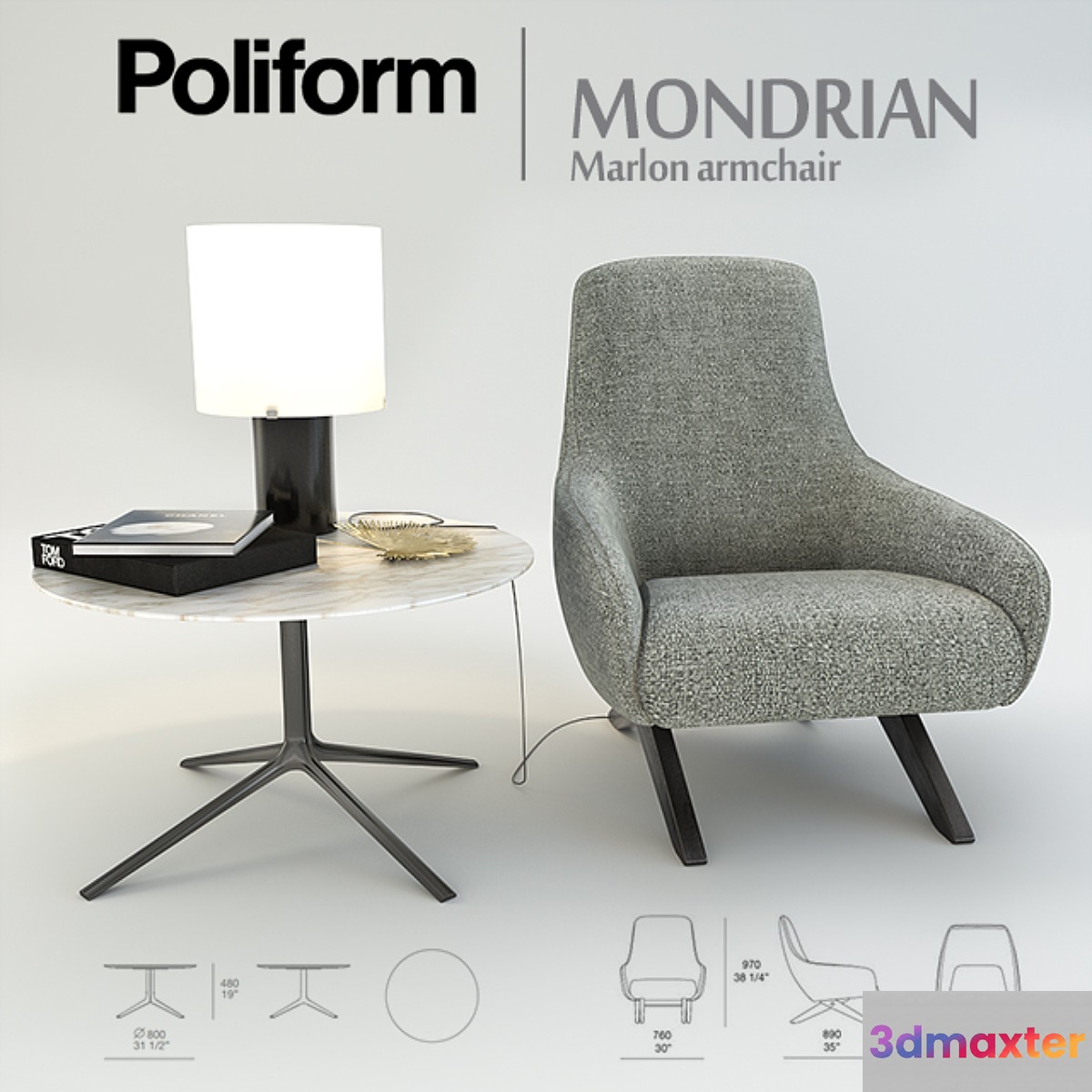 Poliform MONDRIAN collection armchair Marlon 3D Max