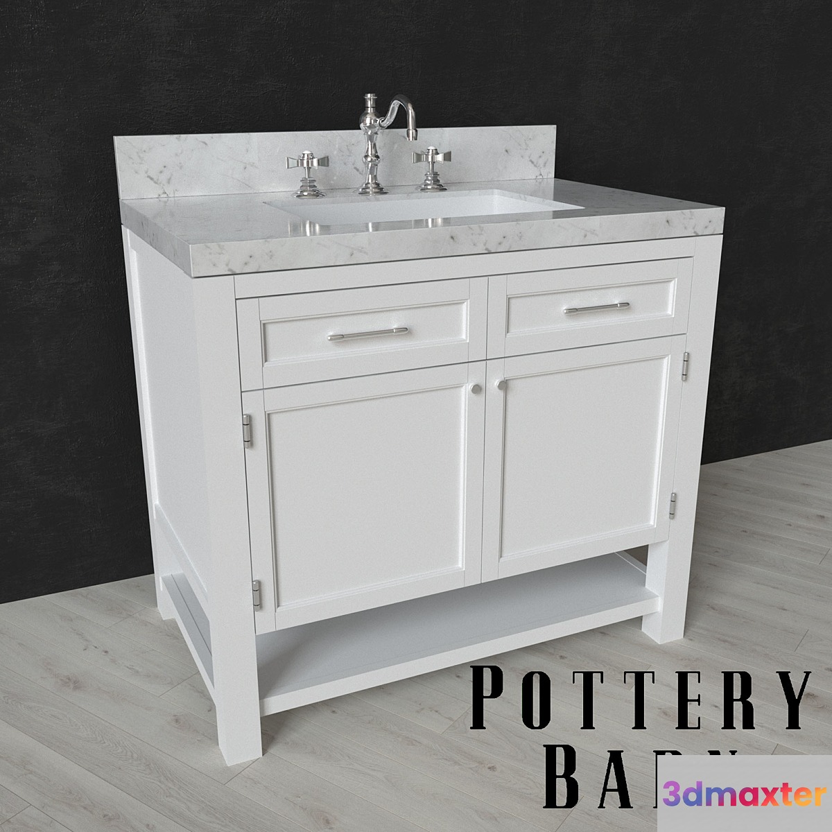 PIEDMONT SINGLE SINK CONSOLE and LANGFORD CROSS-HANDLE WIDESPREAD BATHROOM FAUCET 3D Max