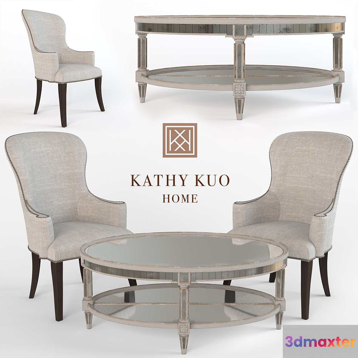 Biondo Armchair and Antique Mirror Coffee Table 3D Max