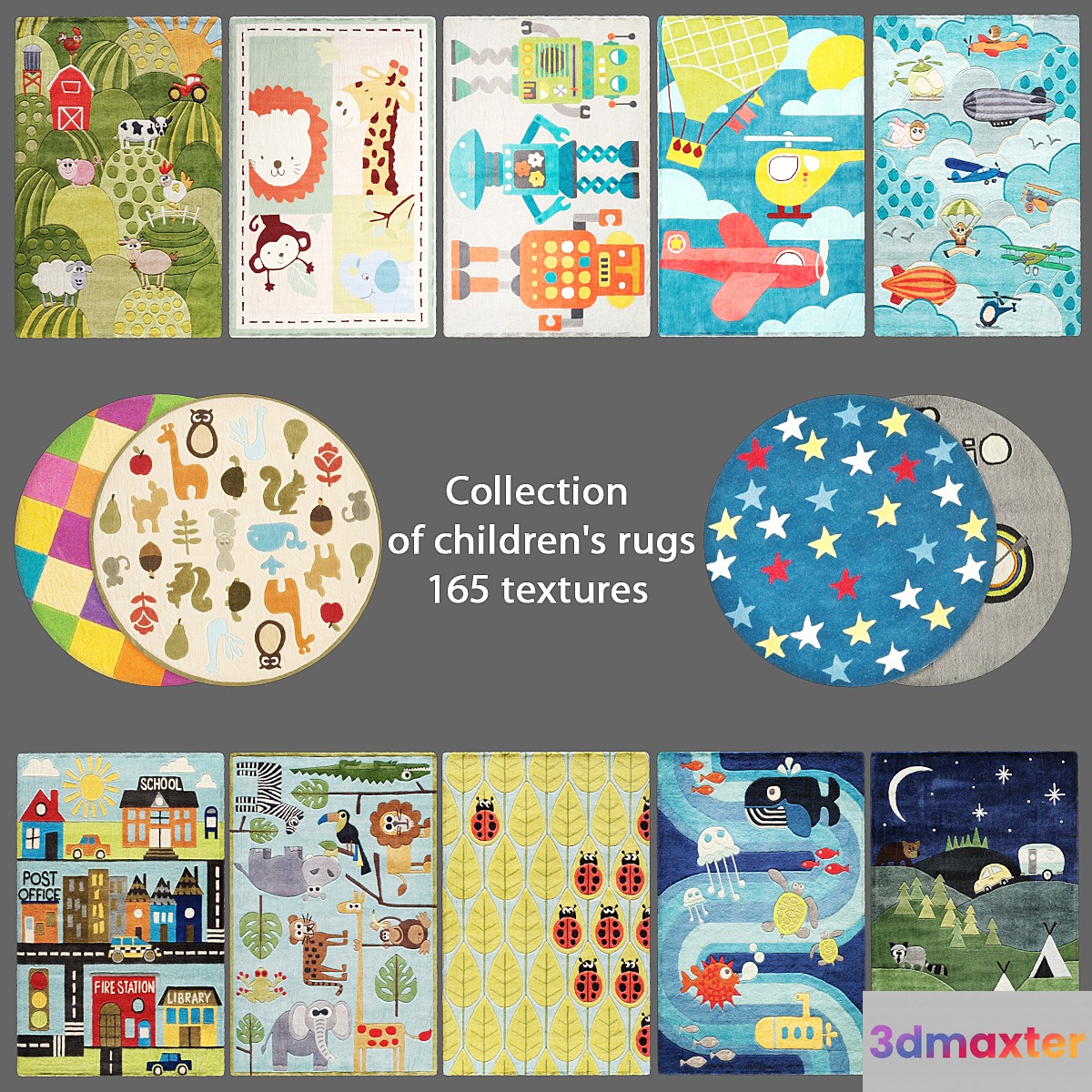 Collection of children's carpets 3 3D Max