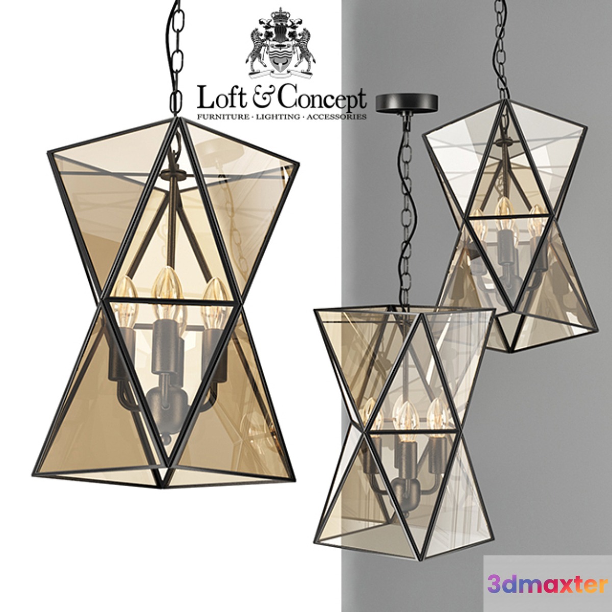 Chandelier PolyPyramid Glass Pendant 4 Cognac