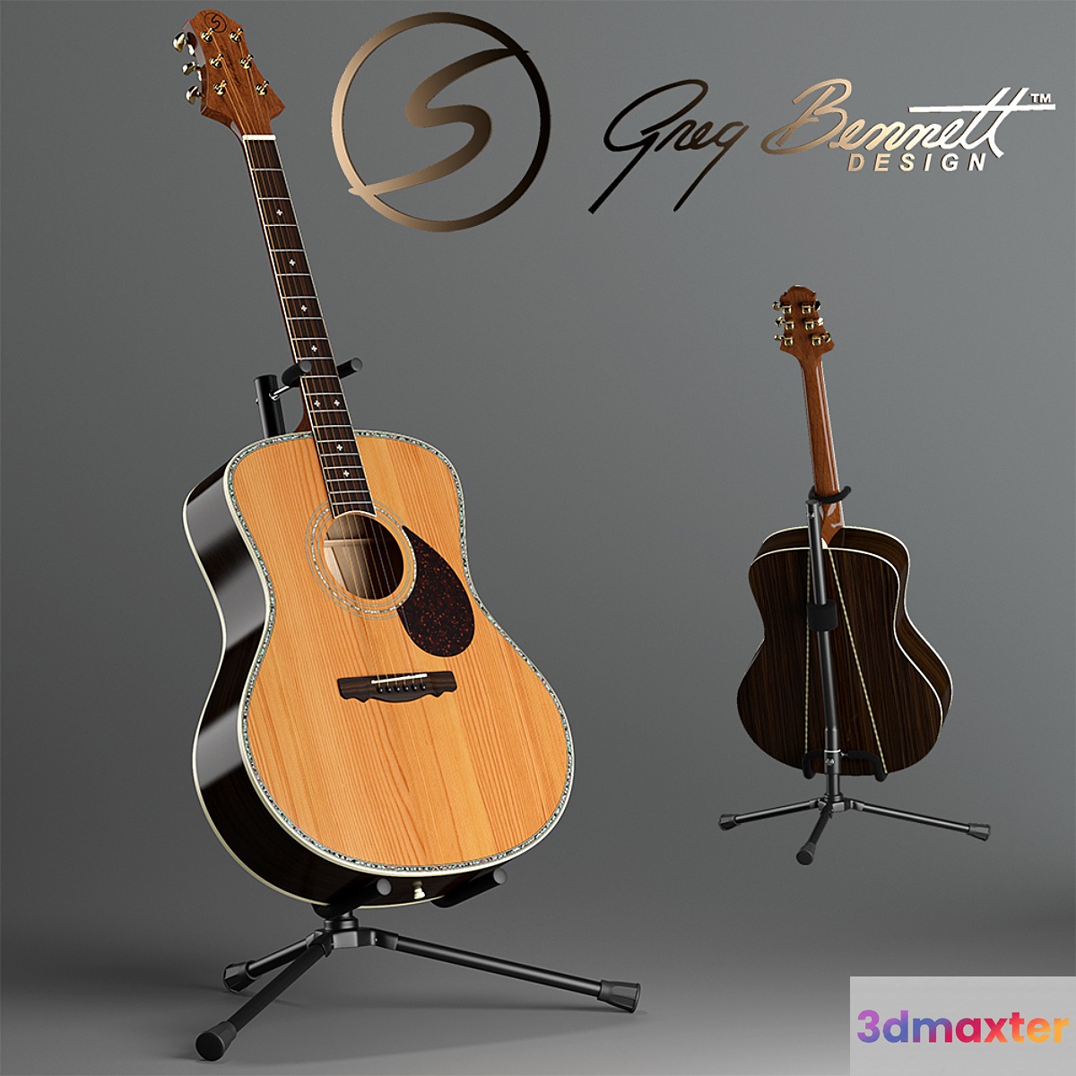 Acoustic guitar Samick Greg Bennet design J-8 and rack 3D Max