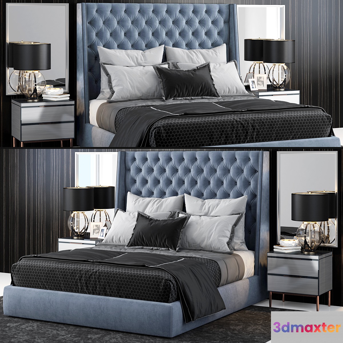 Sandringham Velvet Upholstered Winged Bed