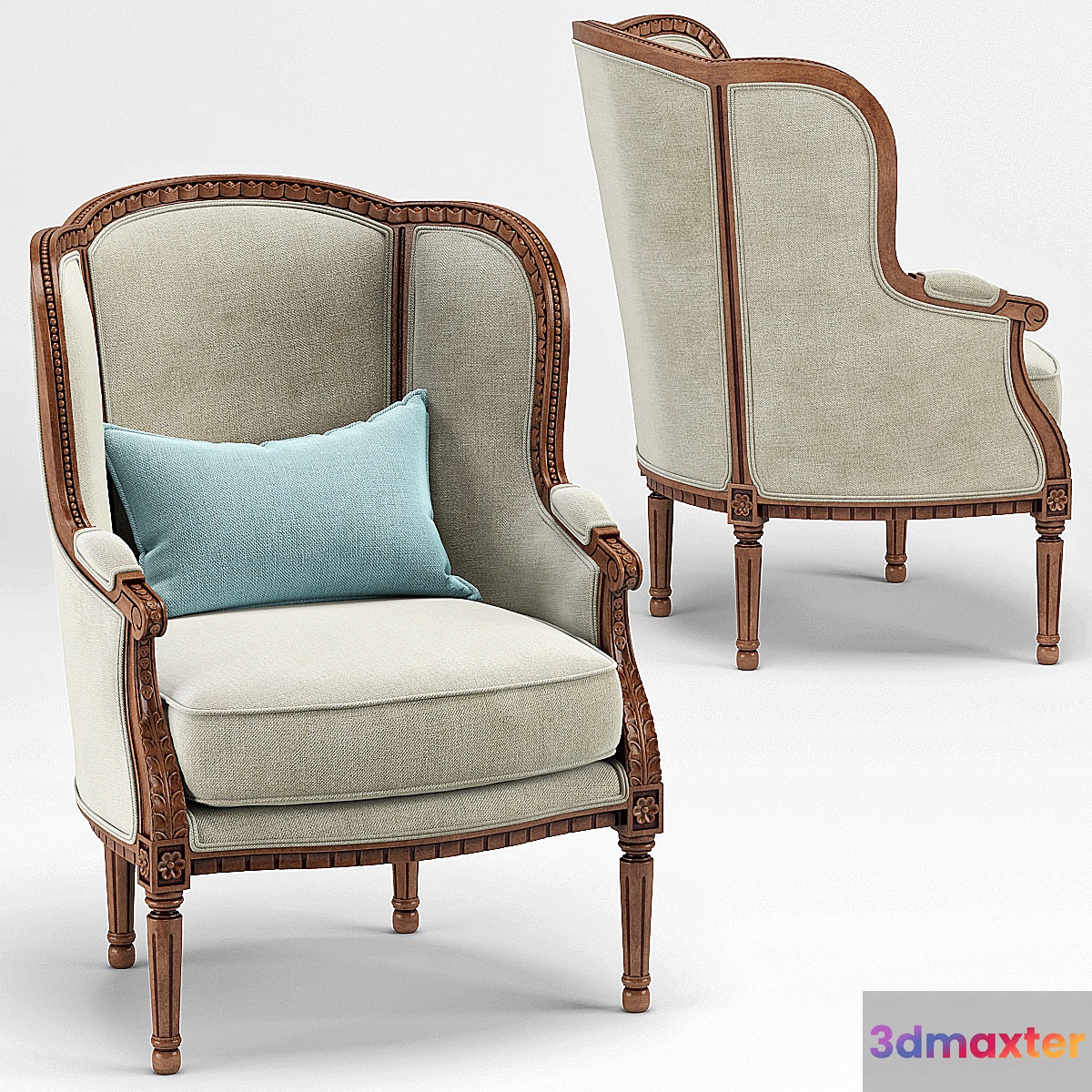 Louis XV Wing Chair 3D Max