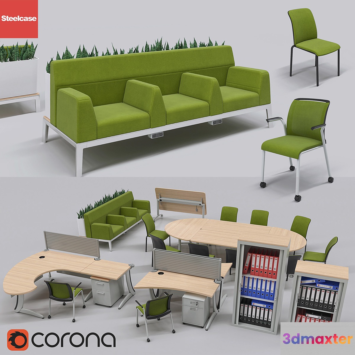 Collection of office furniture from the brand steelcase 3D Max