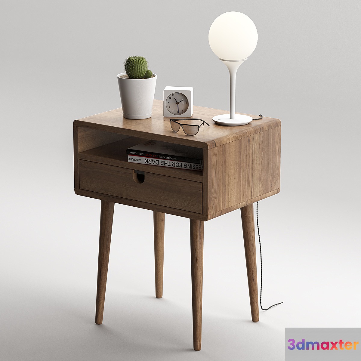 Mid Century Nightstand with Drawer in Walnut 3D Max