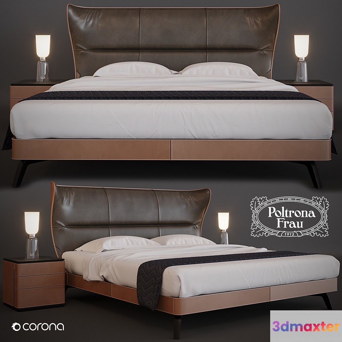 Bed Poltronafrau MAMY BLUE BED and bedside tables FIDELIO NOTTE