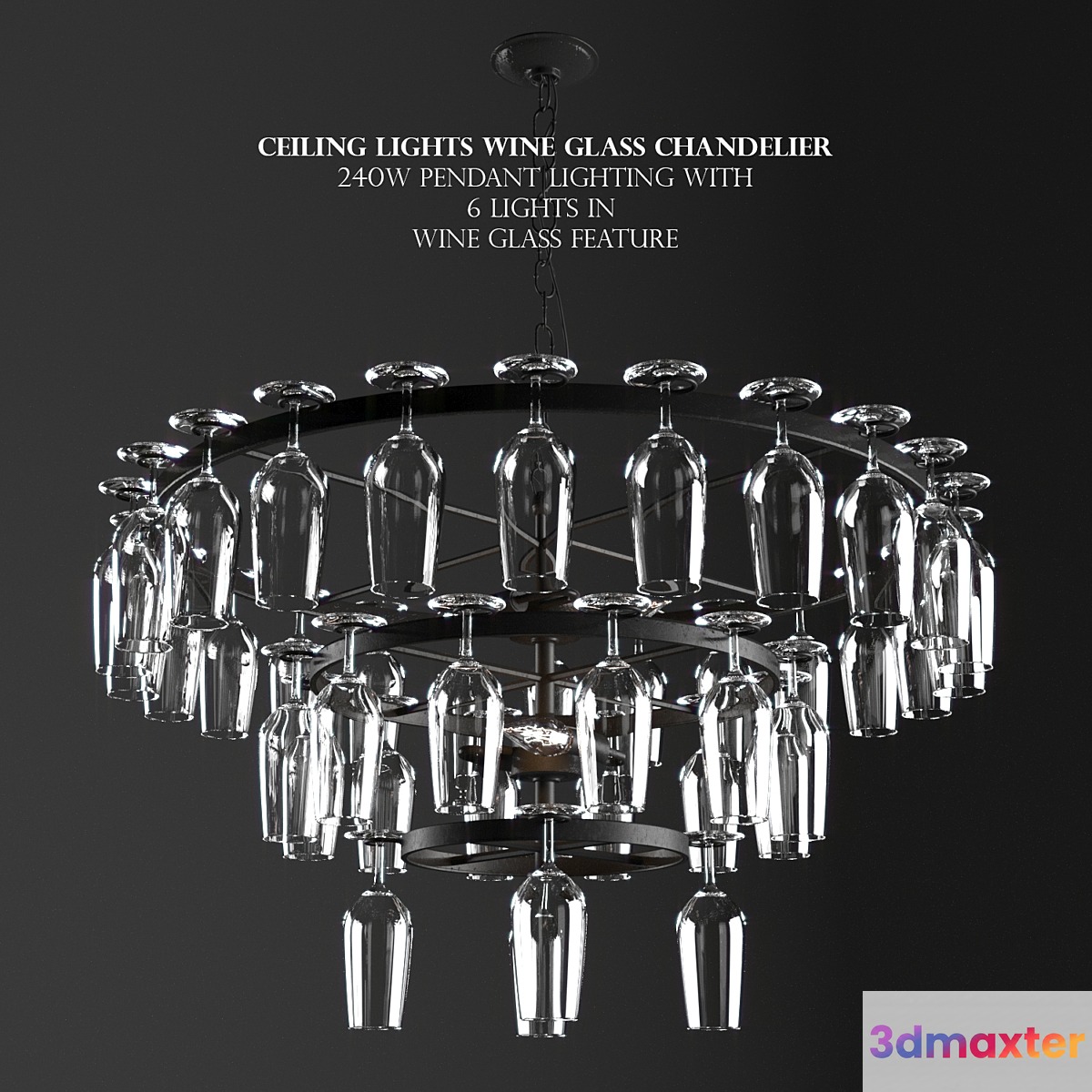 Ceiling Lights Wine Glass Chandelier 240W Pendant Lighting Wine Glass Feature 3D Max