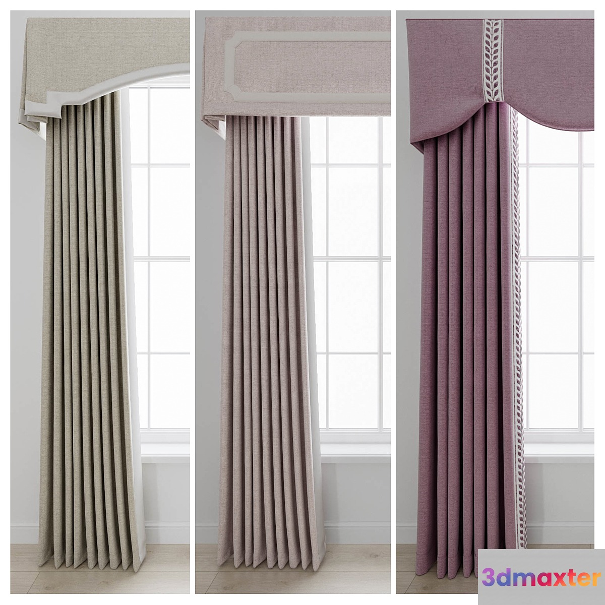Set of curtains with a lambrequin 3D Max
