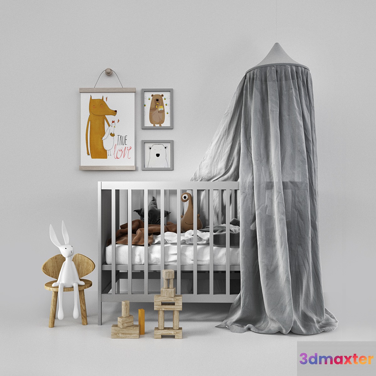 Cot with canopy 3D Max