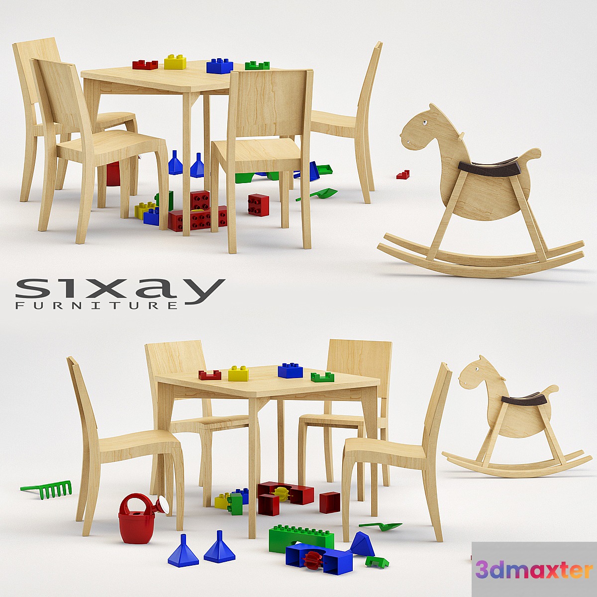 Silla apilable de madera para ninos 3D Max