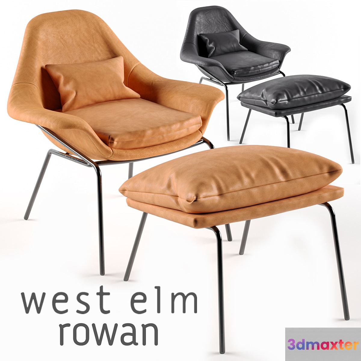 Rowan Leather Chair and Ottoman by West Elm 3D Max