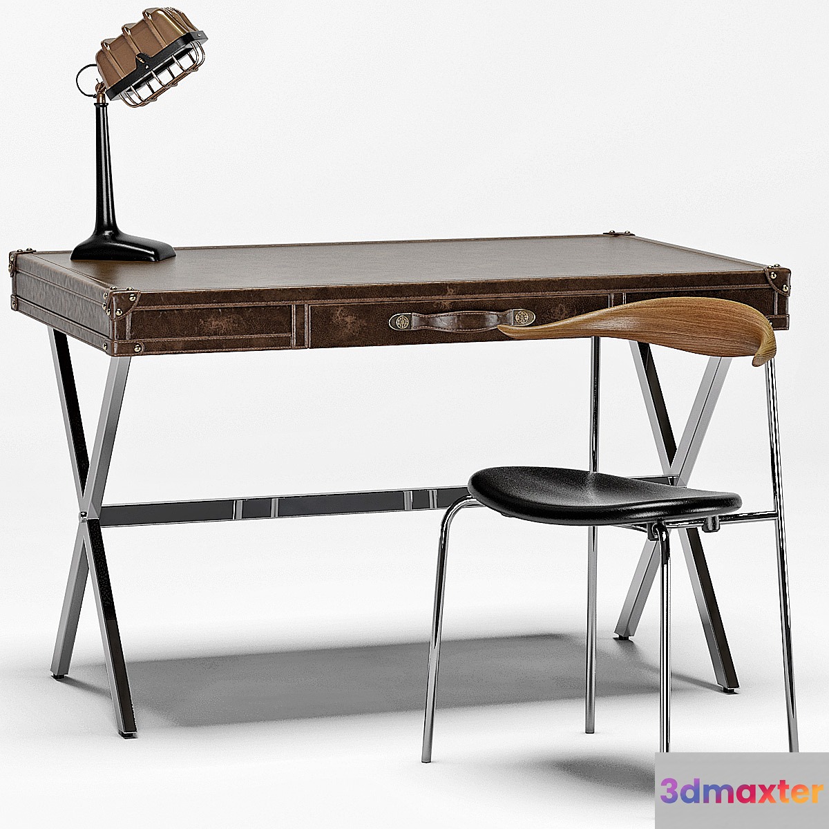 Luke Industrial Leather Desk CH88 Stacking Chair Shermer Industrial Lamp 3D Max