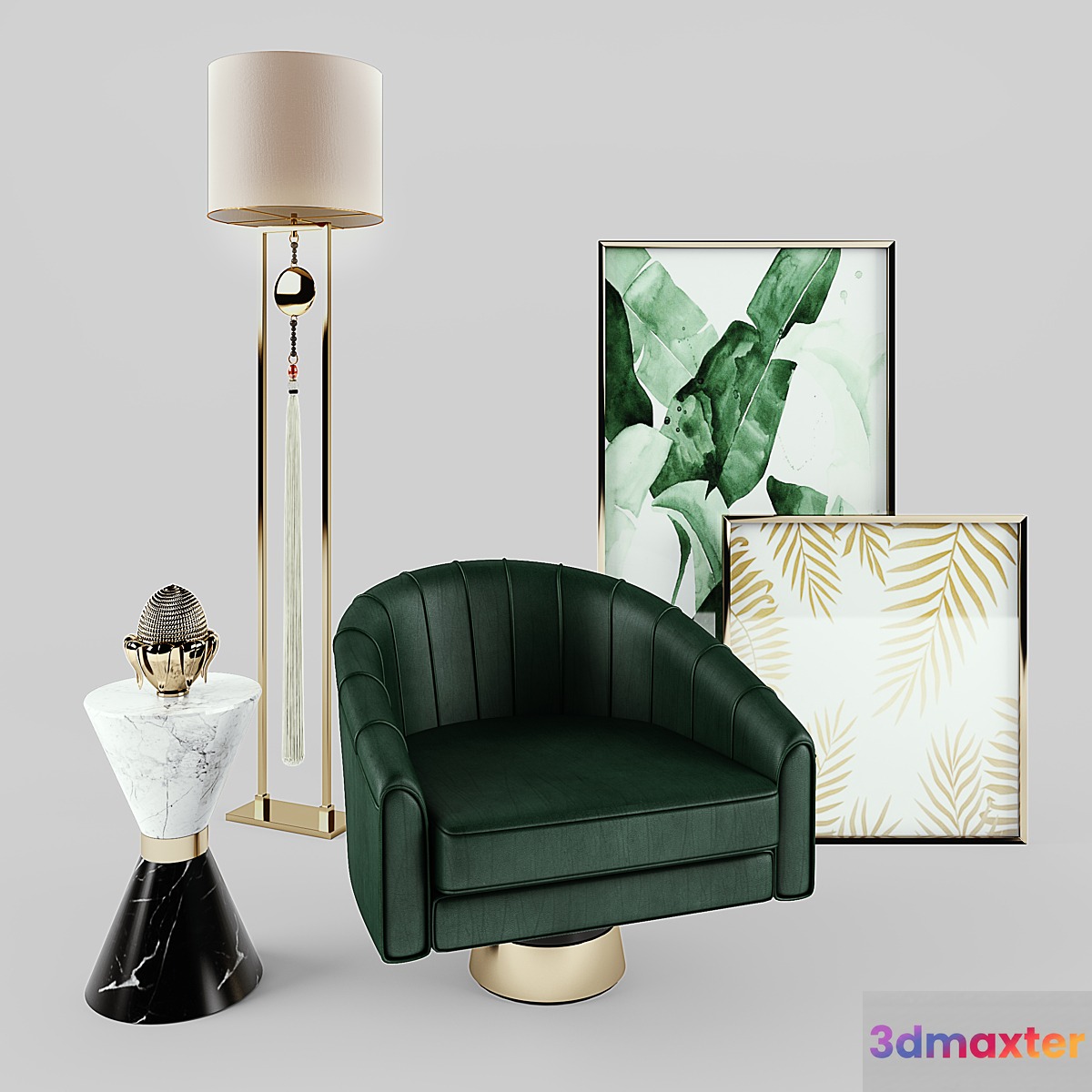 Essential Home Bogarde Armchair Vinicius side table + Frato Lamp 3D Max