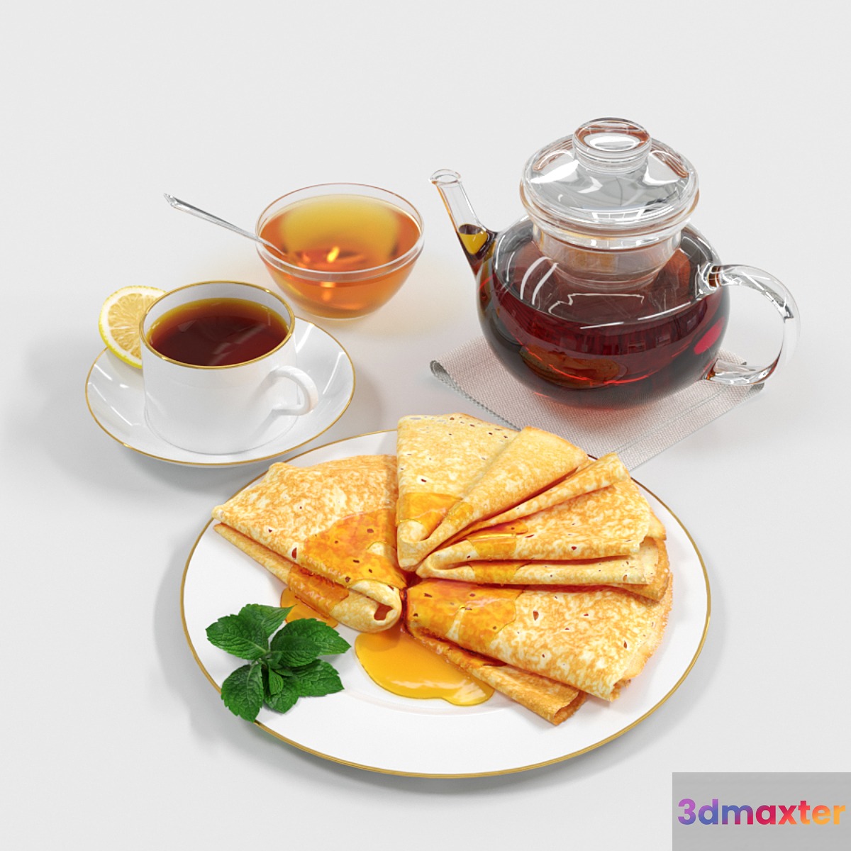 Still life. Pancakes with Honey (Pancakes with honey) 3D Max