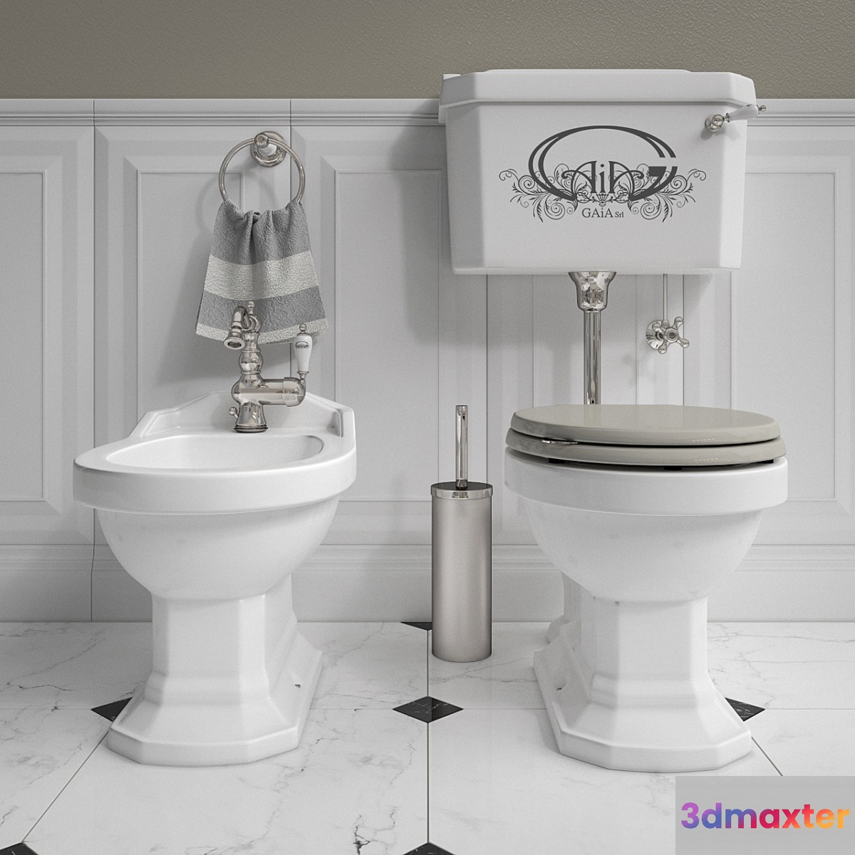 Set of bathroom furniture Gaia # 2: bidet and toilet bowl 3D Max