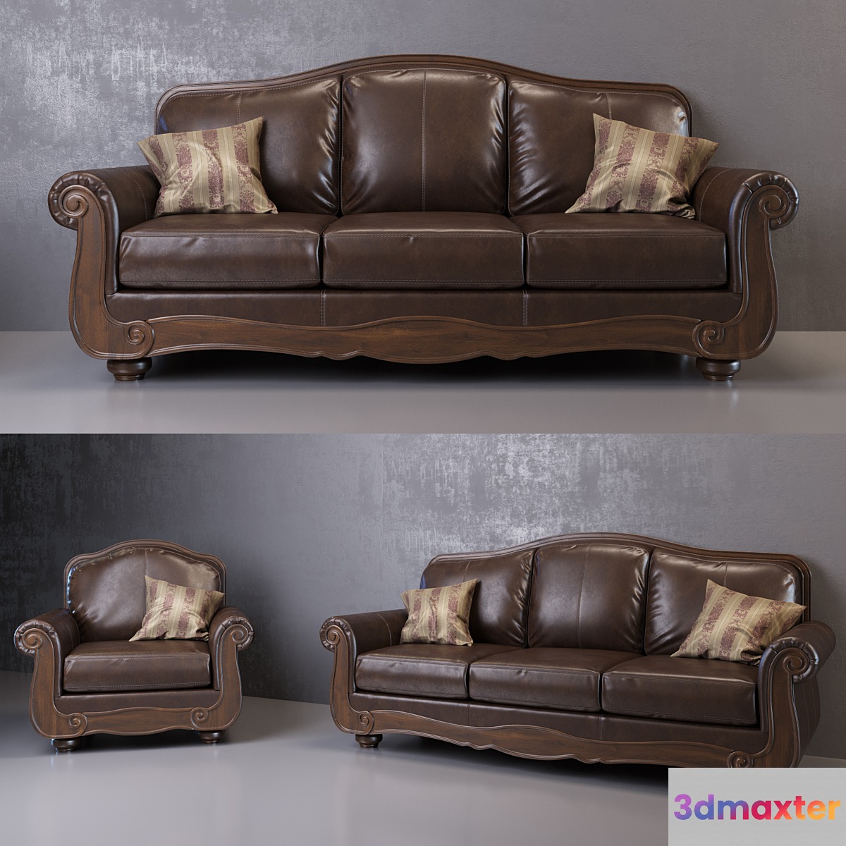 Barcelona Antique Sofa and Armchair 3D Max