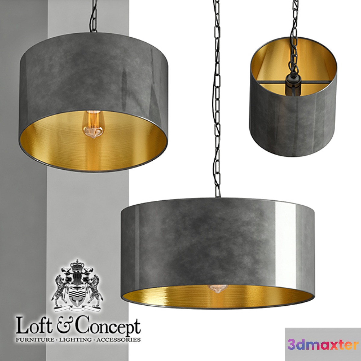 Pendant lamp RH Antiqued Metal Drum Pendant lamp 3D Max