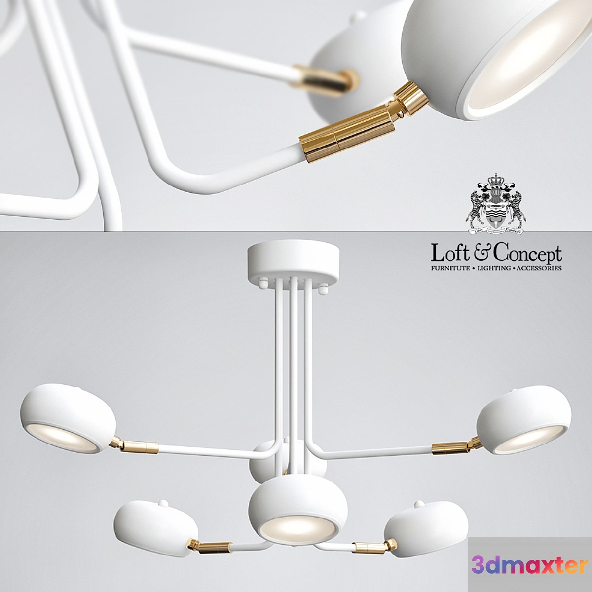 Curved Stix Chandelier 6 White