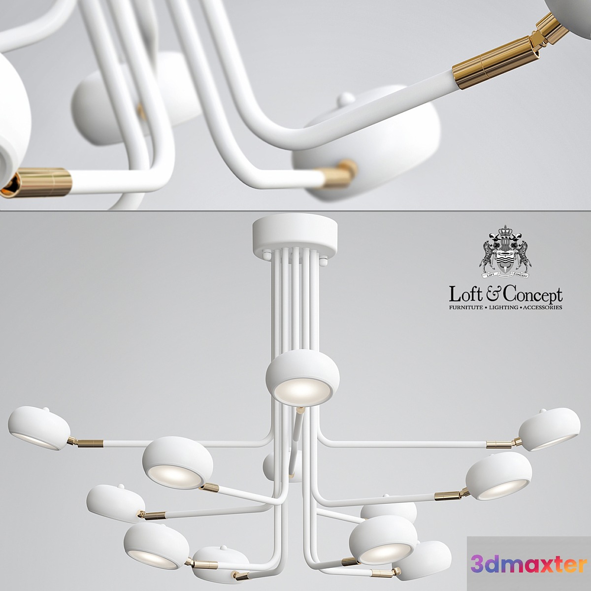 Curved Stix Chandelier 12 White 3D Max