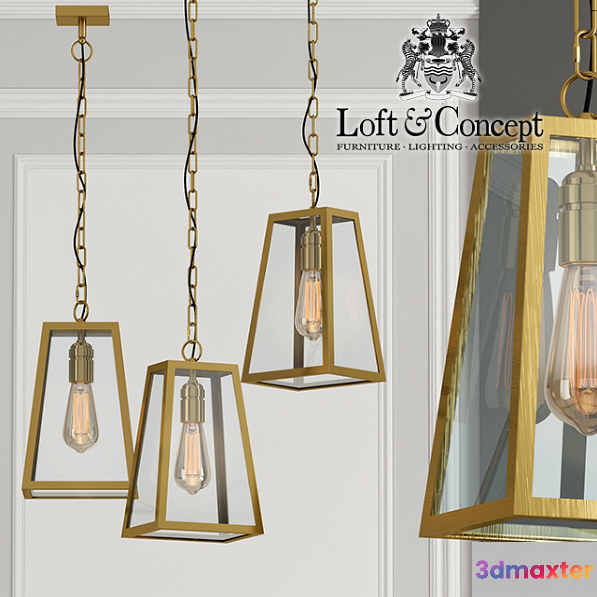 Chandelier Loft Industrial Ortogonal pendant Brass 3D Max