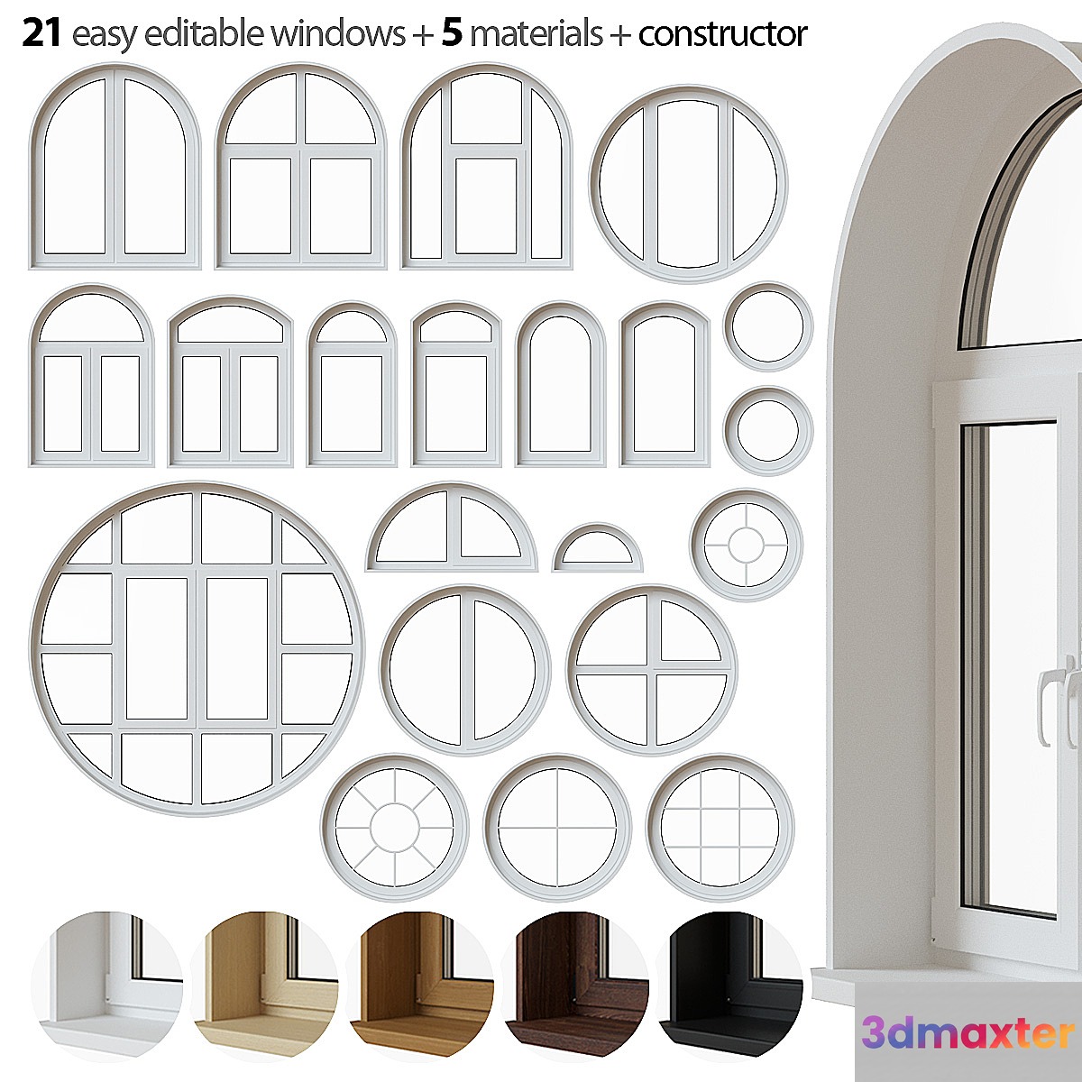 Set of round and arched windows