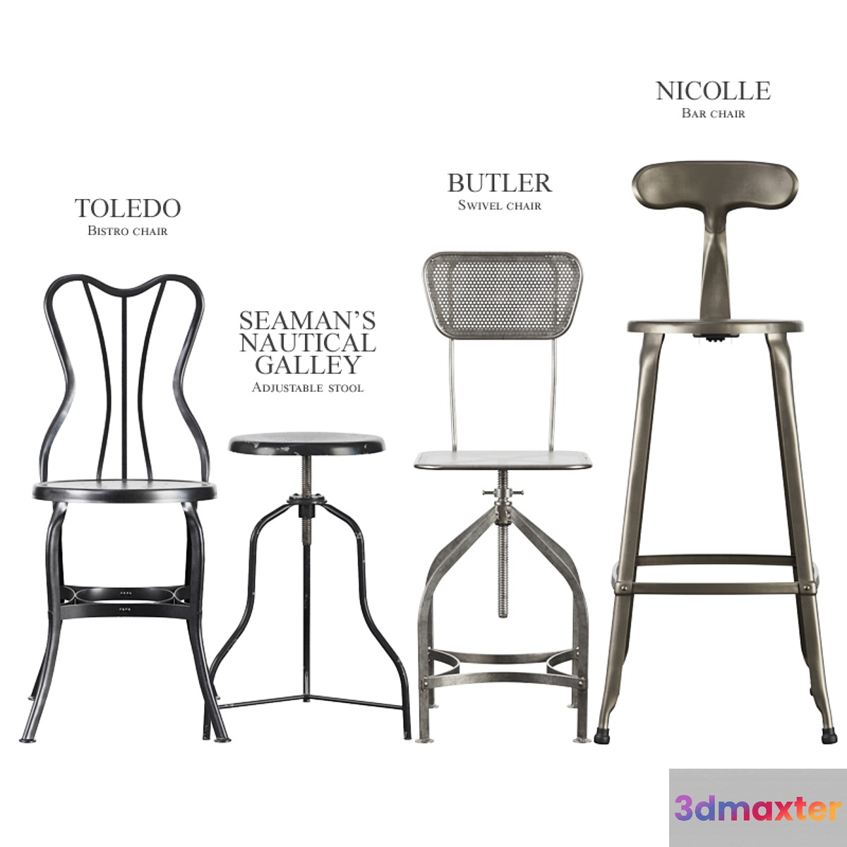 Industrial stools and chairs 3D Max