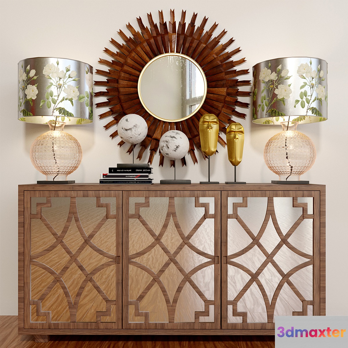 Ethical chest of drawers with a mirror and a lamp
